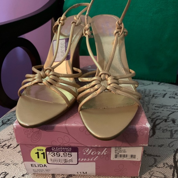 New York Transit Shoes - Sexy gold strappy wedge sandals.
